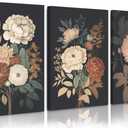 Vintage Flower Wall Art Dark Floral Canvas Wall Art Botanical Farmhouse Prints Black Flower Pictures Wall Decor Moody Floral Artwork Painting for Living Room Bedroom 16x24x3 Inch Framed