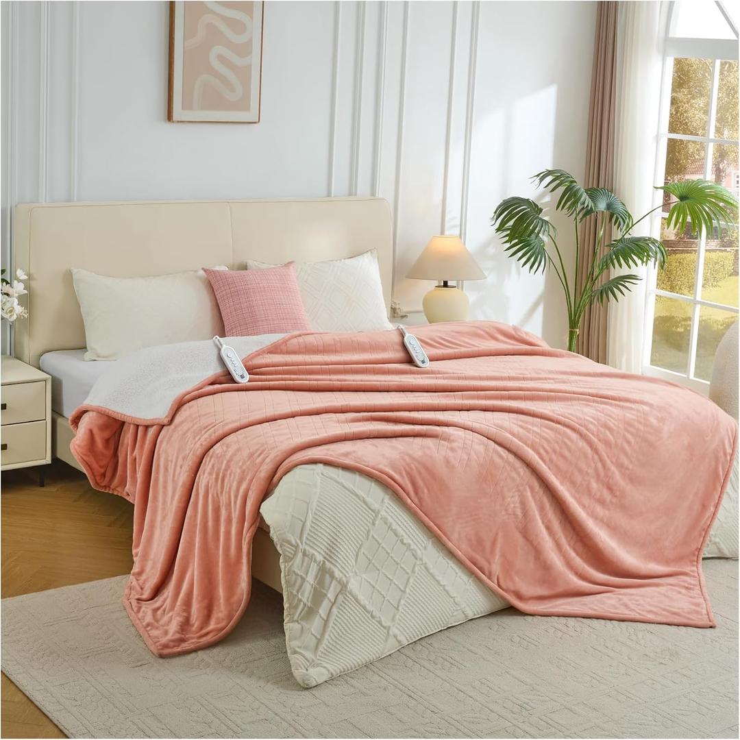 LunaHush Electric Blanket Heated Twin Size-62" x 84" Heated Blanket with 8 Heat Levels & 10 Hours Auto Off, Fast Heating Flannel Blankets Machine Washable with ETL & FCC Certified, Pink