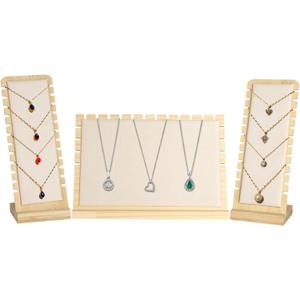 3 PCS Jewelry Display Racks for Vendors, Wooden Necklace Display Stands, Natural Bamboo Jewelry Organizer Set for Desktop, Large and Small Necklace Display Boards, Ideal for Stores and Booths