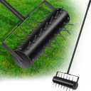 22" Lawn Aerator Tool Manual Lawn Aerators Rolling Lawn Aerator Manual Aeration Tool Soil Aerator Roller with 55" Stainless Steel Handle and Handle Cover for Garden Patio Manual Lawn Aerator Black