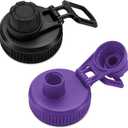 Spout Lid for Hydro Flask Wide Mouth Sport Water Bottles,2 Pack Replacement Lids for Most 12,14,16,18,20,22,32,40,64oz Wide Mouth Water Bottles with Handle Easy to Carry (Black+Purple)