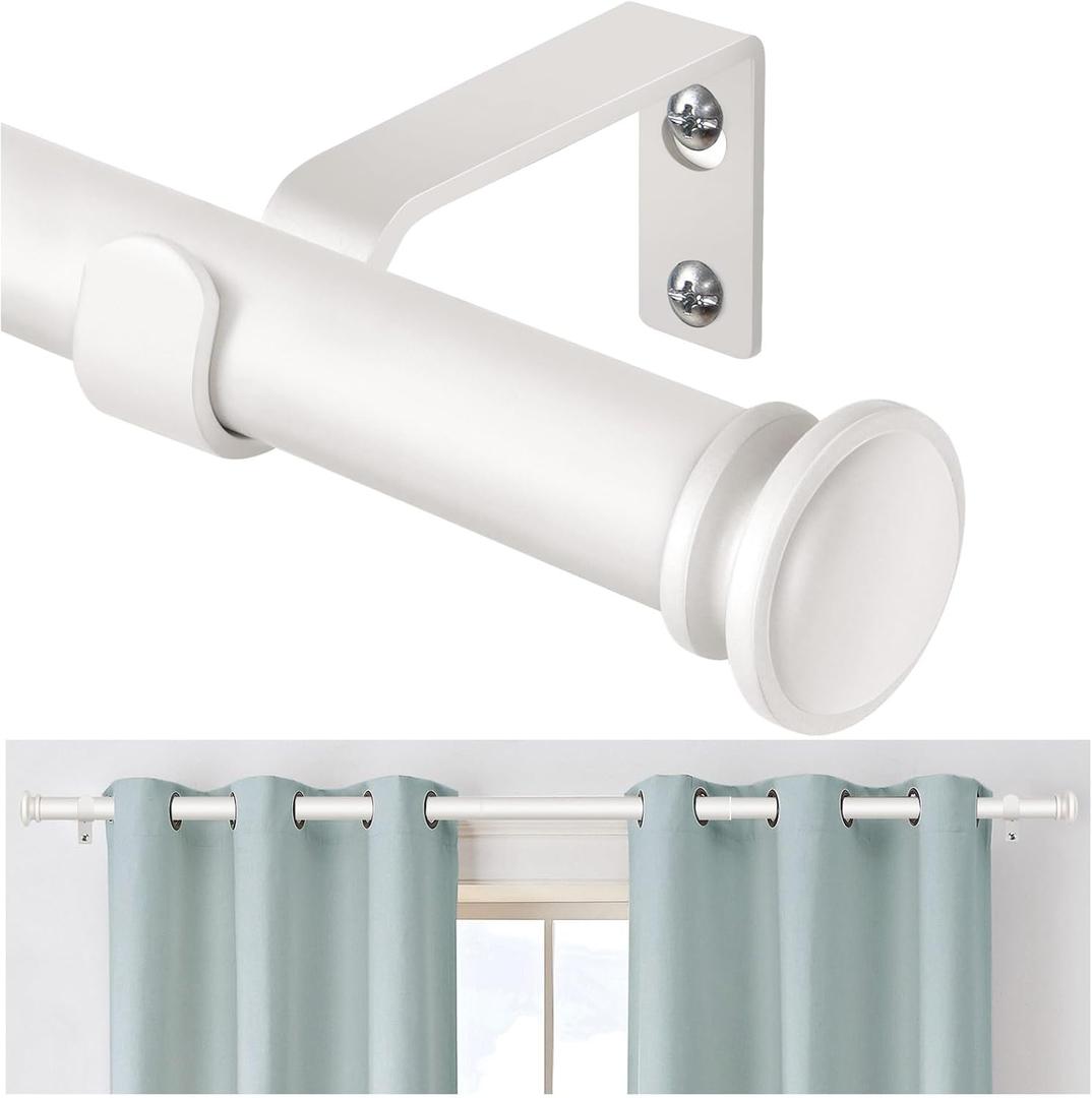 TONIAL Curtain Rod 32 to 58 Inch, Telescoping Splicing 3/4 Drapery Rods for Windows Decorative Single Rod with Small Cap End, Warm White