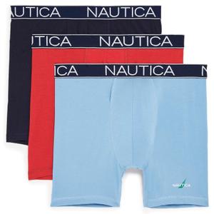 Nautica mens 3-pack Cotton Stretch Limited Edition Boxer Briefs (Medium, Aero Blue/Nautica Red/Peacoat)