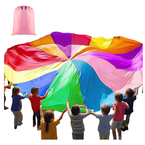 Play Parachute, Large Rainbow Parachute with Handles Multicolored Toy Tent Cooperative Group Play Games for Indoor Outdoor Playground Activities