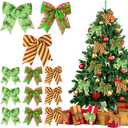 2 x Red Green Christmas Bows Decoration 12Pcs Christmas Wreath Bows Ornaments Large Xmas Tree Bow Ribbon Ornaments Glitter Dot Stripe Bows Ribbons Decoration for Xmas Garland Wedding Home Holiday