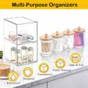 6 Pack Clear Stackable Storage Drawers & Qtip Holder Dispenser with Bamboo Lids, Clear Plastic Storage Containers for Bathroom, Vanity, Undersink, Kitchen Cabinets, Pantry, Home Organization