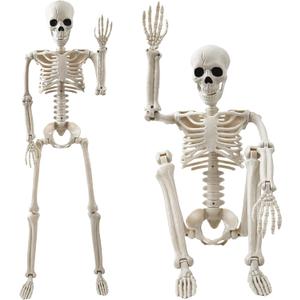 Halloween Decorations Outdoor, 2 Pack 36" Life Size Posable Human Skeleton Decor - Indoor Halloween Decor for Graveyard, Haunted House, Yard, Patio, Lawn, Garden & Spooky Party Props