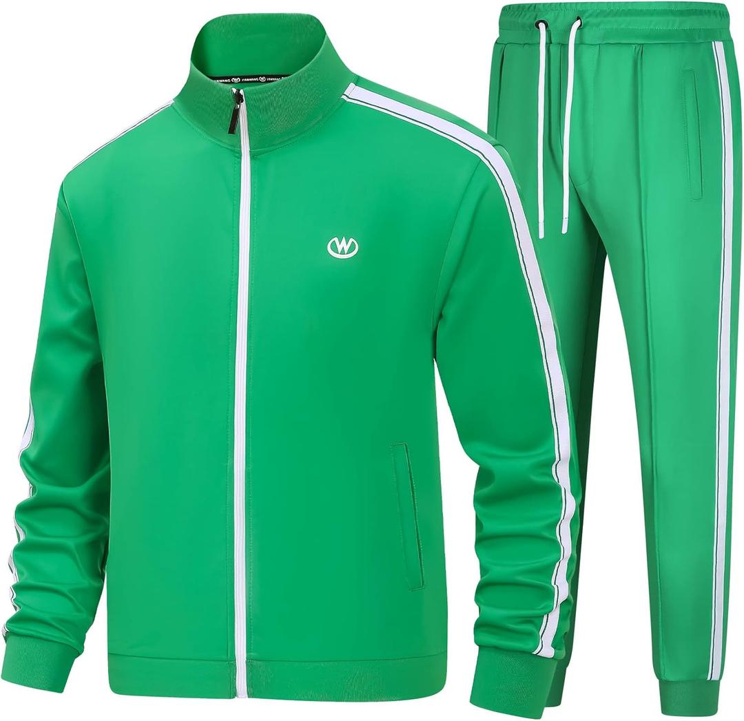 Men's Tracksuits Set Long Sleeve Causal Full Zip Running Sports Sweatsuit for Men 2 Piece Outfits (Medium, Green)