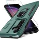 Compatible with Samsung Galaxy S24/S25 Case Built in Slide Camera Lens Cover+Screen Protector+Ring Holder,Heavy Duty Shockproof Full Body Phone Cover,2025 Green