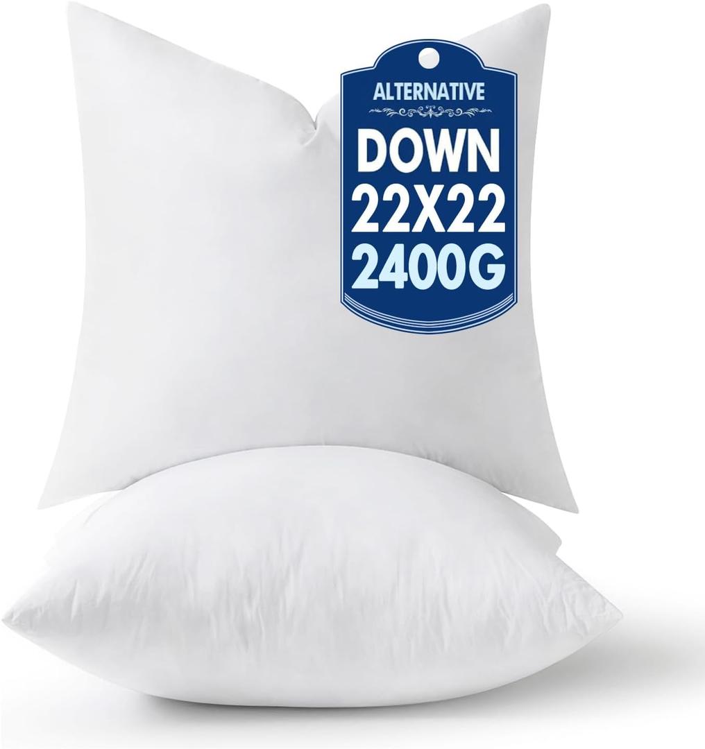 MIULEE 22x22 Pillow Inserts,Down Alternative Pack of 2 Euro Decorative Throw Pillows for Sofa Couch Bed, Ultra Soft Fluffy Bed Sleeping Form