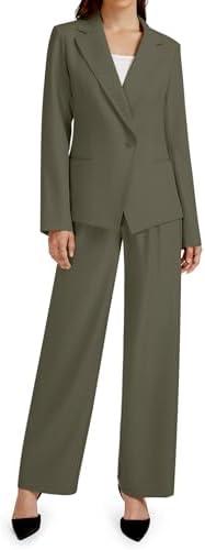 Casly Lamiit 2 Piece Outfits for Women Business Casual Single Button Blazer Jacket and Wide Leg Pants Matching Suit Sets, M