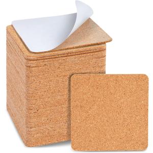 Juvale Square Cork Tiles - 50 Pack, 3.7 x 3.7 in, 1.5 mm Thick, Brown - Adhesive Cork Backing for Coasters & DIY Projects - Craft Supplies for Adults