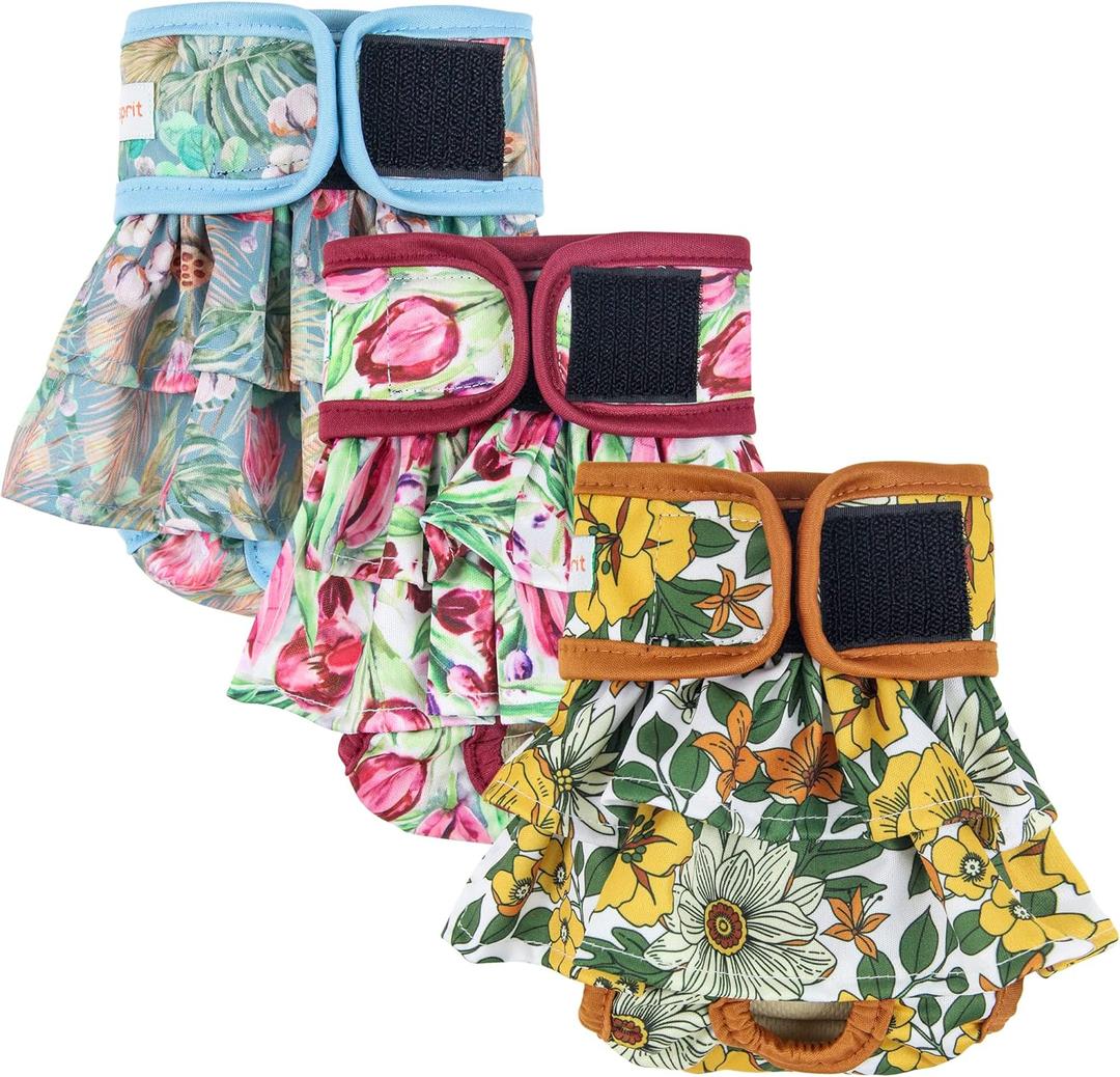 Langsprit Washable Female Dog Diapers (3 Pack) - Reusable Dog Diapers for Female Dogs - Highly Absorbent Dog Dresses for Dogs in Period,Heat or Excitable Urination(Small) (Small (Pack of 3))