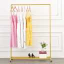 Rolling Gold Clothing Racks on Wheels, Retail Display Industrial Pipe Clothing Racks for Hanging Garment Racks for Boutiques, Home