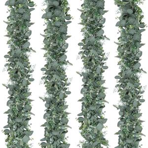Artificial Eucalyptus Garland, Lush Silver Dollar Eucalyptus Leaves Vine Faux Greenery Garland Spring Garland for Mantel Baby Shower Wedding Party Table Room Home Decor 