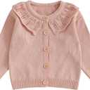 Baby Girl Cardigan Sweater Infant Toddler Floral Embroidered Button Down Knit Sweaters Fall Winter Clothes (12-18 Months, B-solid Dark Pink)