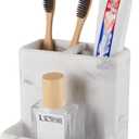 Toothbrush Holder for Bathrooms Organizer Countertop Organizer Accessories, with 3 Compartment Storage for Toothbrush Toothpaste Floss Razors, White Imitation Marble Finish Toothbrushholder03 (1 Pack)