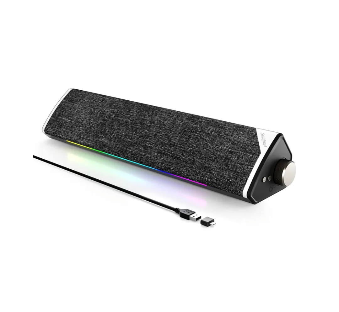 SOULION R60 Bluetooth Computer Speakers, USB Plug-N-Play PC Speakers with LED Dynamic Light, Surround Sound Soundbar Speakers with Rotary Switch for Desktop Laptop (USB-C to USB Adapter Included)