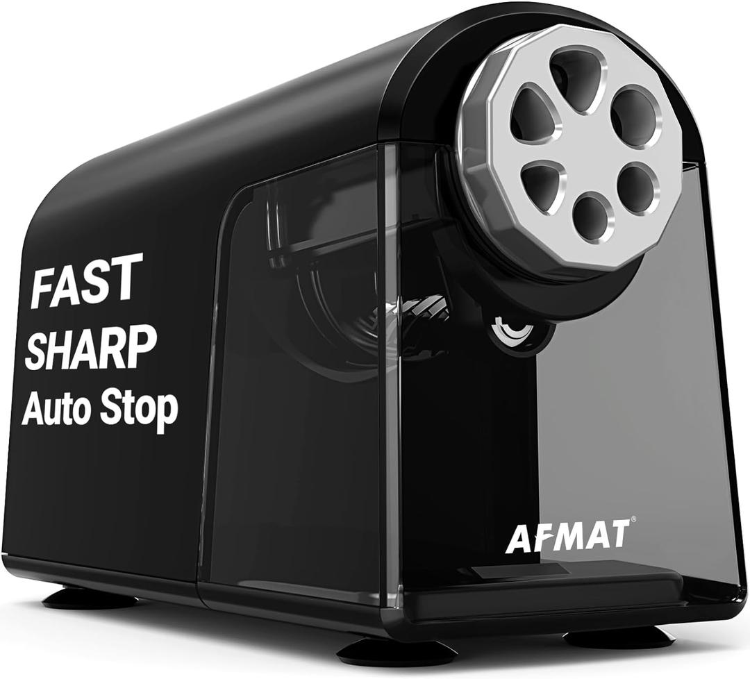 AFMAT Heavy Duty Electric Pencil Sharpener for Classroom, 6 Holes, Electric Pencil Sharpeners for Home, Pencil Sharpener Plug in for 6-11mm Pencils, Auto Stop, Super Fast, Save Pencils, Black