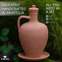 Hakan Anadolu Natural Clay Water Pitcher Set | Unglazed Terracotta Water Carafe & Plate | Traditional Small Mud Jug | Pottery Jar for Drinking Water (Large - 106 oz)
