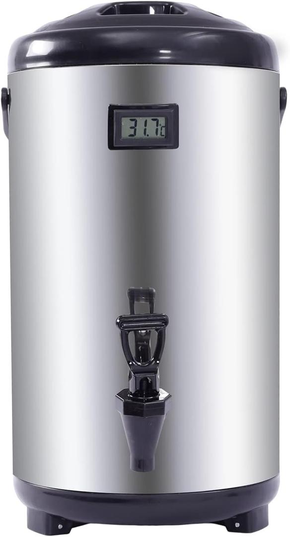 Stainless Steel Insulated Beverage Dispenser  Insulated Thermal Hot and Cold Drink Dispenser with Spigot for Hot Tea & Coffee, Cold Milk, Water, Juice,Soup Family Party Cafe Buffet Camping (12 L)