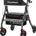 BlessReach Heavy-Duty Aluminum Rolling Walker - Foldable Rollator Walkers with Seat for Seniors, 450 lb Capacity, 8'' Wheels, 18" Big Seat, 6-Position Height(Gray)