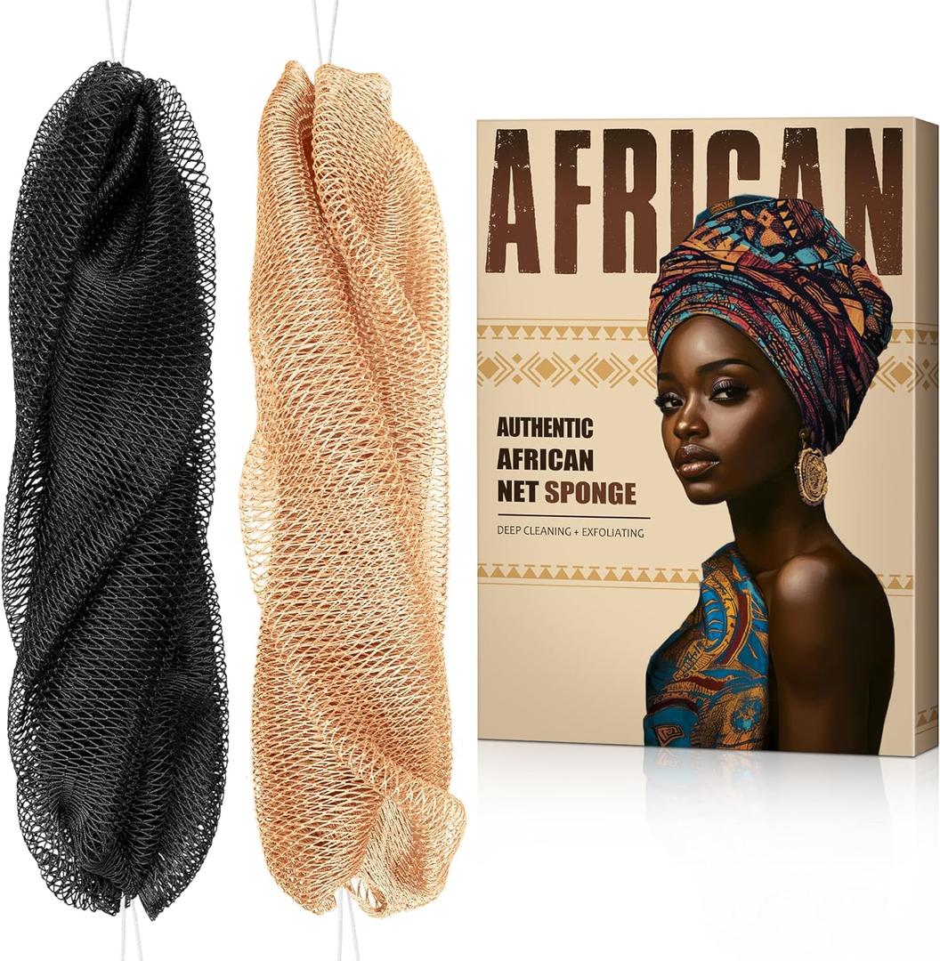 African Net Sponge Authentic - Back Scrub Exfoliating Net Sponge with Knots - 2 Pieces African Bath Sponges for Body Scrubber Exfoliator - Back Washer for Shower Accessories