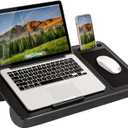 LAPGEAR Home Office Lap Desk with Device Ledge, Mouse Pad, and Phone Holder - Black Carbon - Fits up to 15.6 Inch Laptops - Style No. 91588