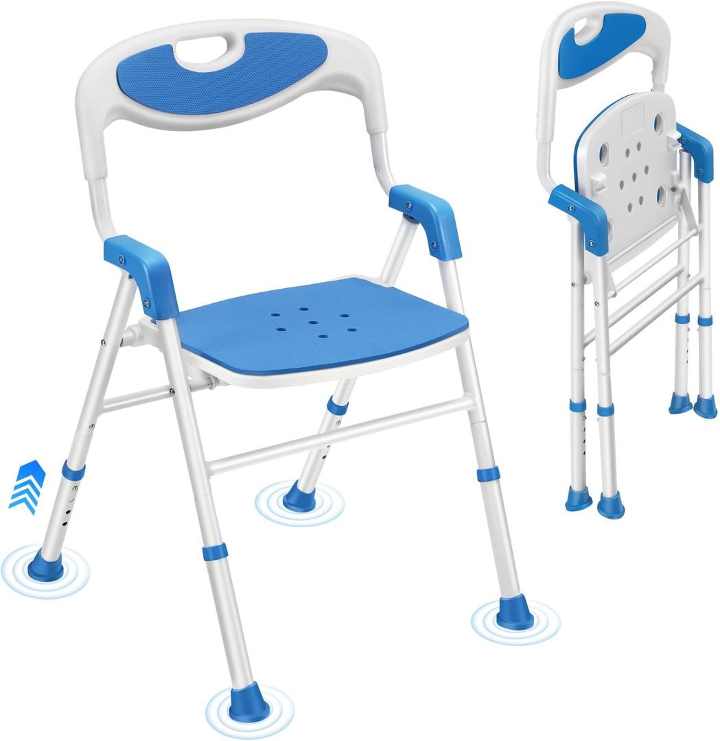 Folding Shower Chair for Elderly and Disabled, Shower Chair for Inside Shower, Foldable Bath Chair for Seniors, Travel Portable Collapsible Shower Seats for Adults