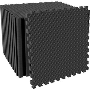 Puzzle Exercise Gym Flooring Mat, 3/4" Thick High-Density EVA Interlocking Tiles, Workout Mat for Home Gym, Fitness Equipment, MMA, Gymnastics, 24-Piece Shock-Absorbing Exercise Mat (96 Sq Ft) (Black)