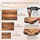 3 Pcs Acacia Wood Scalloped Cutting Board Set, Decorative Cutting Boards Bread Charcuterie Board for Cottagecore Kitchen Grandmillenial Decor Cheese Meat Fruit Bread Chopping Blocks (Classic Style)