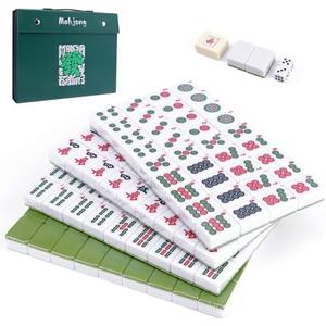 Pycoal Traditional Chinese Mahjong Tile Set, 1.4'' Melamine Mahjong Tiles Premium 146PCS Mahjong Set with Portable Carrying Case, Instruction Manual, Dice Set, Mah jongg Game Set for Family, Gathering