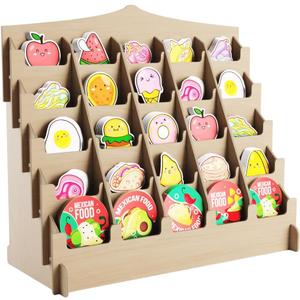 Sticker Display Stand with Curved Pockets for Big 4'' Stickers- Brochure Holder with Customizable Space - On the Go Display Stands for Vendor Events - Ideal for Small Business Vendors (Natural, Large)