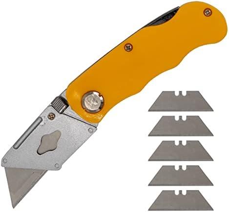 TWOMEM Lightweight Folding Utility Knife Quick Change Blade Box Cutter for Cartons, Cardboard and Boxes Lock-back Mechanism with 5 Extra Blades