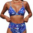 ZAFUL Swim Suits for Women 2026 Bandeau Bikini Sets Thong Bathing Suit Cheeky High Cut Metal Ring Swimsuits M (Purple, M)