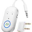 Bluetooth Transmitter Receiver, 3.5MM to Bluetooth 5.3 Transmitter, 2 in 1 Airplane Adapter for Headphone, TV, Airplane, Home Stereo, Speakers, Headphone, Car, Dual Connection (White)