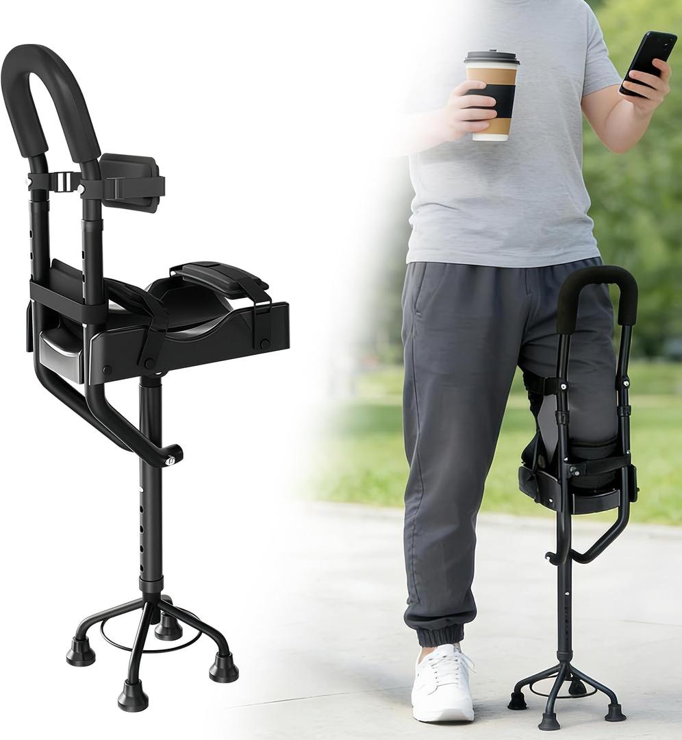 Hands Free Knee Crutch with Stable 4-Prong Base, Lightweight Aluminum,Left/Right Leg Support for Foot & Ankle Surgery Recovery,Not for Elderly or Balance-Impaired,Includes Bonus Spare Pad Set