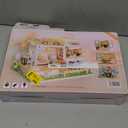 Cat Cafe Wooden Miniature Dollhouse Kit DIY Pet Cat Coffee Shop Building Model Accessories with Furniture LED Light Music Box Birthday (Without Dust Cover)