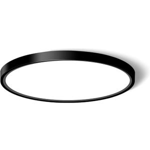LED Flush Mount Ceiling Light Fixture, 12Inch 24W Led Ceiling Light 5000K 2300LM Ultra Thin Flat Surface Panel Light Low Profile Ceiling Light for Bedroom Kitchen Bathroom Garage Living Room (Black)