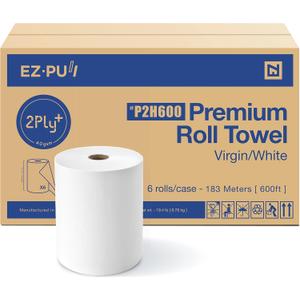 EZbrnd Premium Soft 2ply+ Hardwound Hand Towel Roll, FSC certified, 600 ft x 6 rolls, Universal 8" x 1.5" core, P2H600 (Virgin)