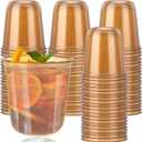 Xuelimei 50pcs 12oz Disposable Stemless Glasses, PET Disposable Drinking Cups,Cold Party Clear Plastic Wine Glasses for Parties Birthday, Wedding, Meeting, Christmas Party Supplies. (Gold)