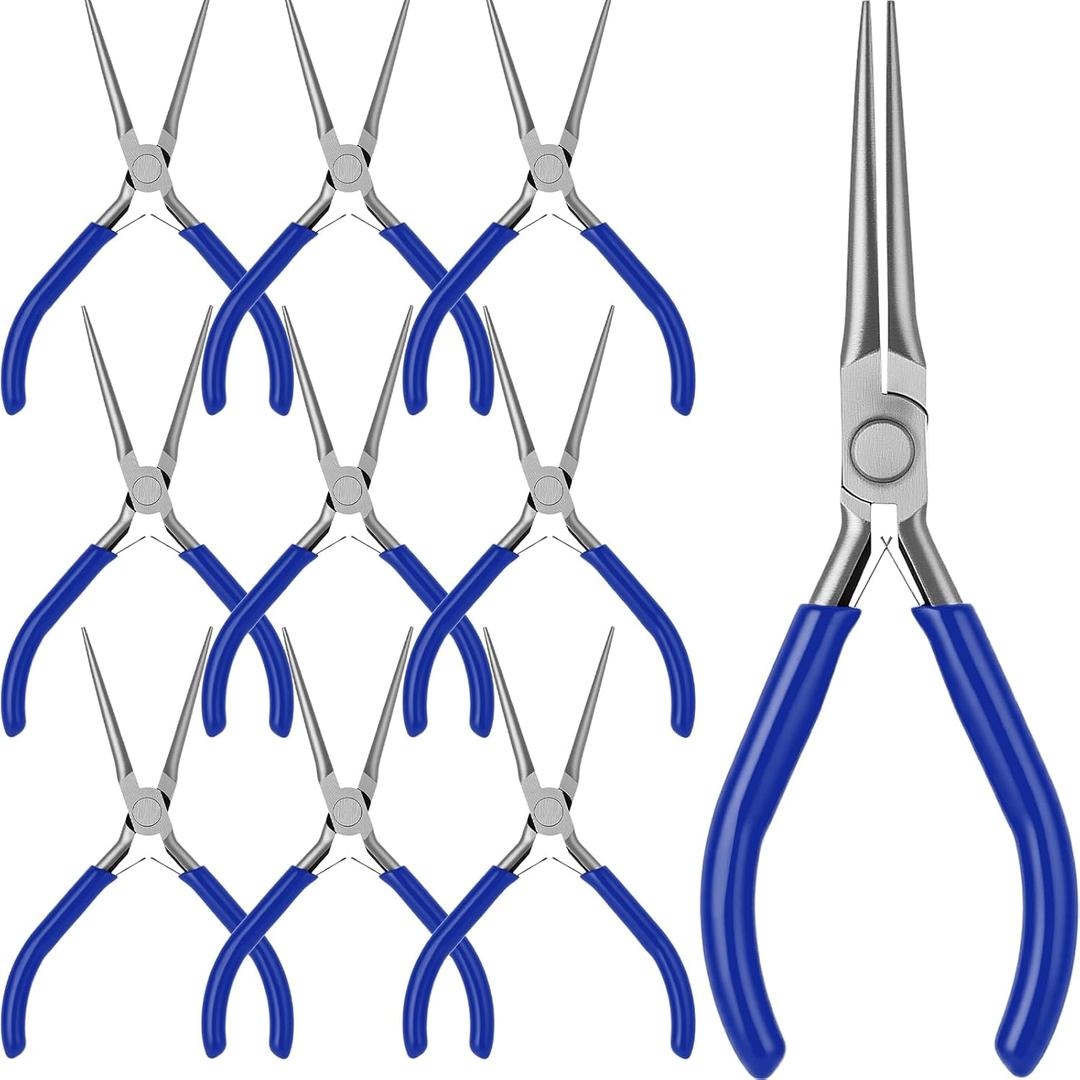 10 Pcs Mini Needle Nose Pliers Bulk, 6 Inch Precision Pliers Set with Extra Long Tips for Jewelry Making, Wire Wrapping, Small Object Gripping, DIY Project (Blue)