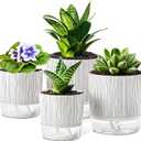 4 Pack Self Watering Pots Set, 4+5.5 Inch Self Watering Pots for Indoor Plants, Planter Pot with Wick Rope and Reservoir for African Violet, Spider Plant, Orchid
