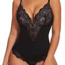 SHAPERIN Sexy Lace Shapewear Bodysuit Women's Sleeveless V Neck Tummy Control Backless Thong Tank Tops Body Suit Shaper (XX-Large, Black)