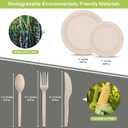 Unves 250 Piece Compostable Paper Plates Set with Extra Long Utensils, Sugarcane Fibers Disposable Dinnerware Set, Biodegradable Plates, Spoons, Forks and Knives for Party, Camping, Picnic, One Size