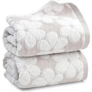 Jacquotha Soft Bath Towels 2 Pack, Super Absorbent Shower Towels 27.5x55 Inches, Cute Floral Jacquard Bathroom Set, Cotton, Light Beige