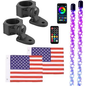 KEMIMOTO 2pc 3ft Whip Lights with Mounting Brackets for Side by Side, APP Control LED Whip Lights for UTV Offroad, Compatible with Polaris RZR Can-Am Maverick X3 for 1.75-2 inch Roll Bar Cage