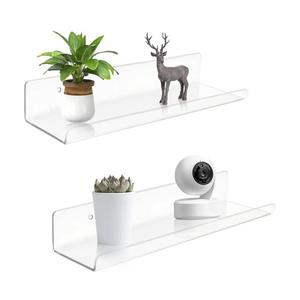 ROYALITA Small Acrylic Shelves Wall Mounted | Set of 2 | 12 Inches | Wall Hanging Plant Display Shelves, Room Decor Floating Wall Shelves for Gaming Room Bedroom, Living Room, Office, Clear