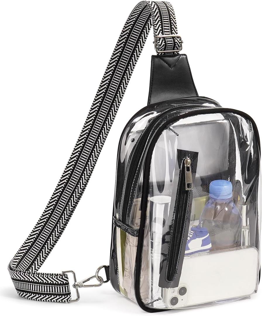 3 Pockets Clear Bag for Stadium Events Approved Clear Purses Fanny Pack for Women Men (B2# Black-a)