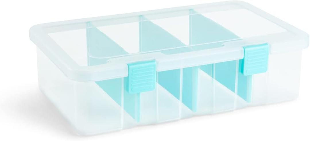 Bins & Things Craft Organizers and Storage - Lego Container - Small Containers with Lids - 4 Clear Compartments, 8x4x14 inches - Plastic Art Supply Organizer - Ribbon and Bead Organizer Box - Blue